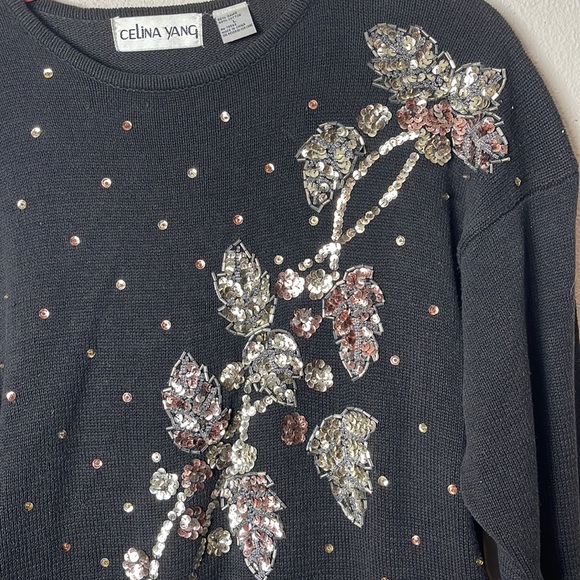 Vintage 80/90 Celina Yang Sequined Sweater Large - Picture 3 of 7